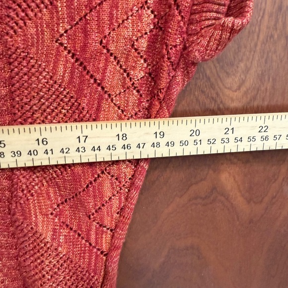 Maurice's Medium Orange Red Knit Top V-Neck Short Sleeve Open‎ Weave Texture - Picture 5 of 5